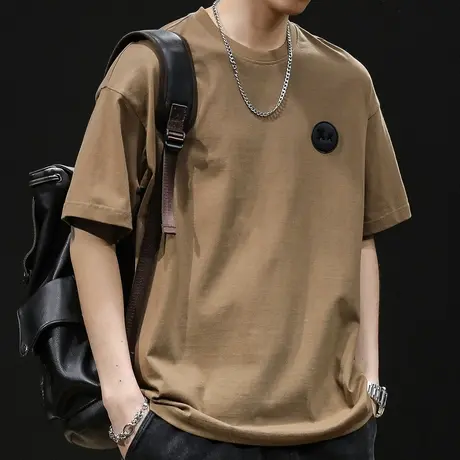 重磅230g短袖t恤男士半袖潮牌胖子大码2024新款男装美式男款体恤商品大图