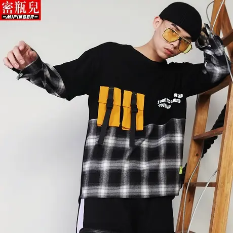 清密瓶儿卫衣男潮嘻哈宽松春秋男士大码上衣加肥加大长袖t恤男潮商品大图