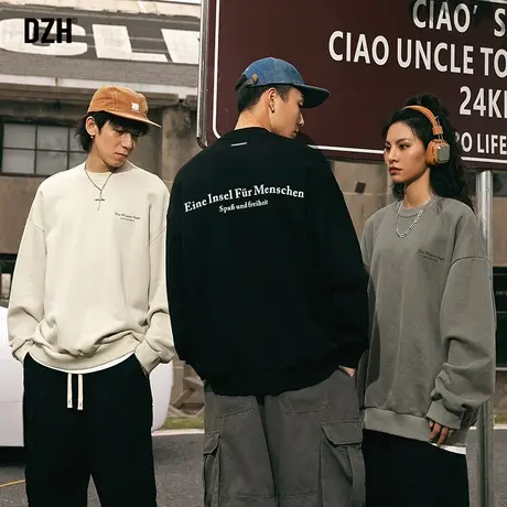 男女同款美式印花卫衣男圆领秋季潮牌高级感男装2024新款男士外套商品大图