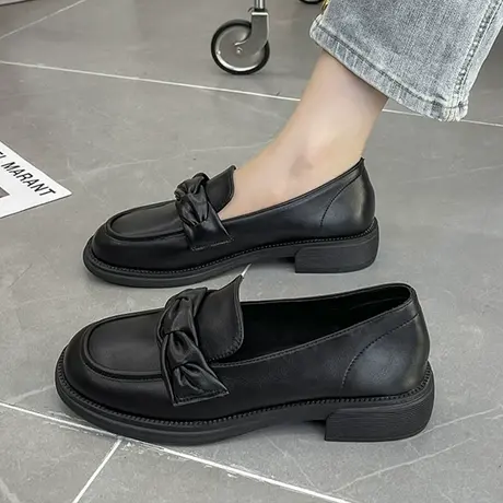 舒适软底小皮鞋女2023年秋季新款编织带英伦风乐福鞋防滑平底单鞋商品大图