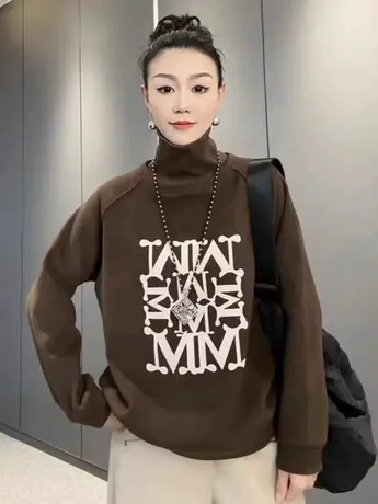 2023冬季新款时尚拼接假两件加绒卫衣女宽松百搭保暖长袖上衣绒衫商品大图