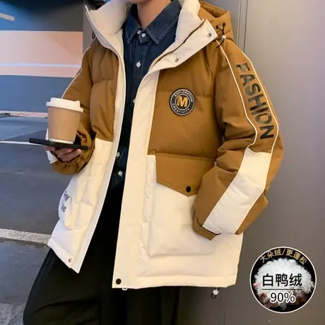 美拉德黑金羽绒服男款冬季情侣炸街外套连帽加厚保暖青少年防寒服商品大图