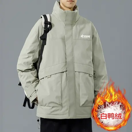 男装保暖加厚情侣立领工装外套2024新款潮牌白鸭绒潮牌羽绒服上衣图片