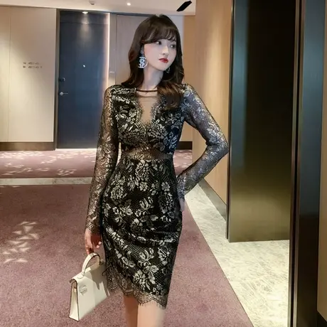 蕾丝年会礼服女性感女人味轻奢小众宴会礼服裙气质修身名媛连衣裙商品大图