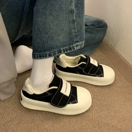 2024新款爆款春季魔术贴帆布鞋女厚底百搭小白鞋小众运动休闲板鞋商品大图