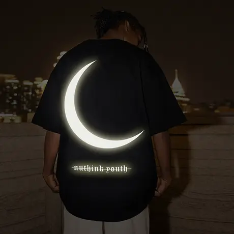 Nuthink美式潮牌反光月亮T恤男潮流ins大码情侣短袖夏季半袖上衣商品大图