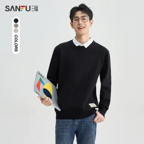 三福2024春季男士翻领假两件毛衣 日系时尚通勤合身上衣482936商品大图
