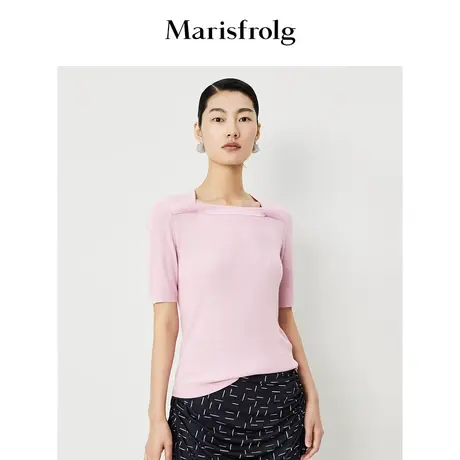 【真丝轻工艺】玛丝菲尔2023年夏季新款桑蚕丝粉色时尚修身针织衫图片