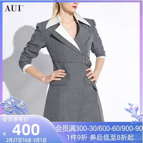 AUI撞色设计感职业西装外套女2024春季新款小个子中长款休闲西服图片
