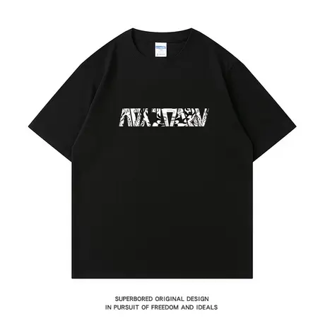 美式复古潮流街头简约字母短袖t恤男夏季纯棉宽松半袖情侣体恤图片