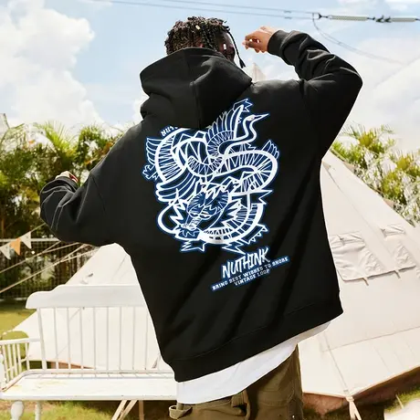 Nuthink国潮龙年宽松卫衣男潮牌加肥加大潮流大码春季男款帽衫潮商品大图