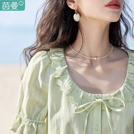 茵曼甜美短款绝美上衣衬衣2024夏季女装新款纯棉春款洋气小衫衬衫图片