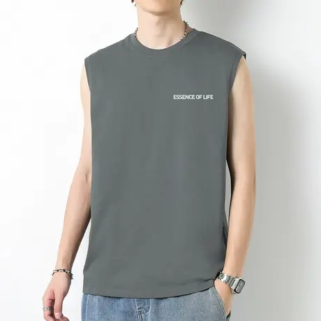 重磅纯棉运动背心男夏季宽松健身跨栏无袖t恤液氨长绒棉篮球坎肩图片