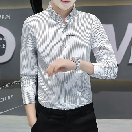 春秋季男士长袖衬衫男高级感加厚白衬衣英伦雅痞男装寸衫加绒秋冬商品大图