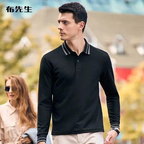 MrBu布先生撞色拼接翻领长袖Polo衫秋冬新款商务青年棉T恤BT11897商品大图