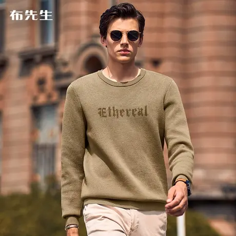 MrBu布先生科技空气层绒感加厚针织衫秋冬英文提花男毛衣BT11979商品大图