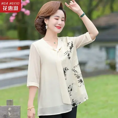 夏装衬衫新款中袖中老年人气质洋气雪纺衫中年女夏季小衫妈妈上衣图片