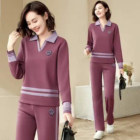 直筒裤运动套装女2023新款洋气减龄V领卫衣春秋休闲服显瘦两件套图片