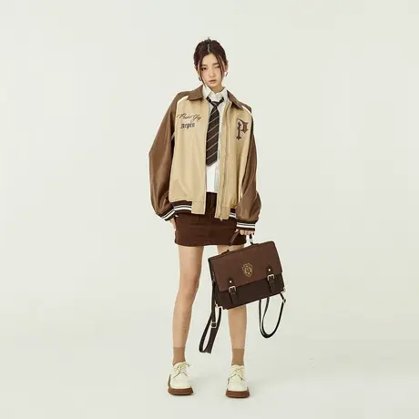 pu皮美式复古小香风外套女高级感机车服棒球服皮衣夹克美拉德穿搭商品大图