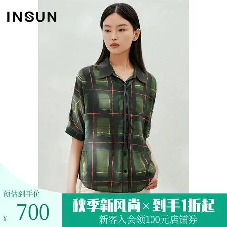 恩裳2023年夏款新款大格纹蝙蝠袖桑蚕丝衬衫柔软真丝上衣图片