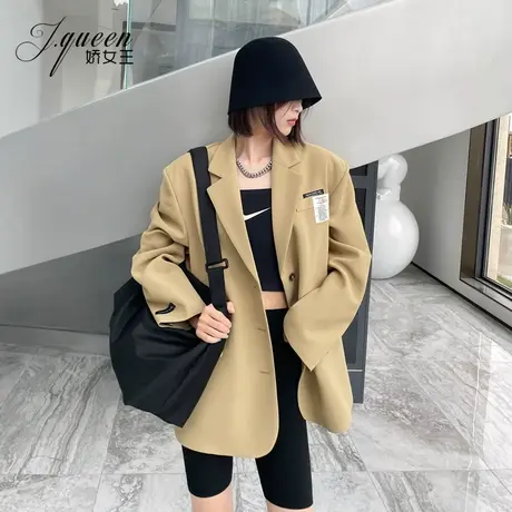 西装外套女秋季韩版高级感宽松廓形设计感小众重工后背拉链小西服图片