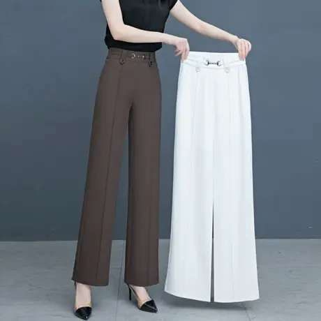 窄版西装阔腿裤女夏季薄款高腰显瘦直筒裤宽松垂感牛奶丝拖地长裤图片