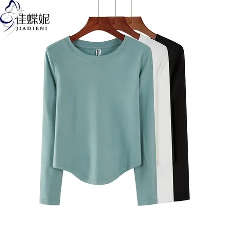 秋冬季韩版圆领德绒修身显瘦纯色燕尾摆长袖体恤上衣内搭打底女商品大图