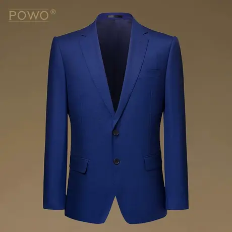 POWO羊毛西装男士蓝色外套休闲修身商务结婚新郎礼服西服冬季西装图片