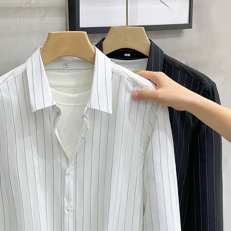 条纹衬衫男高级感男装上衣服潮流修身商务休闲衬衣男长袖春秋新款商品大图