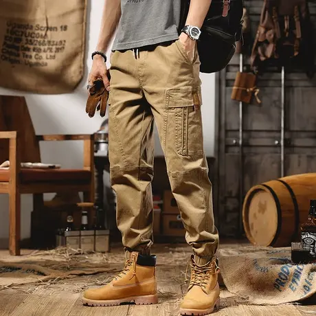 美式重磅夏季裤子男宽松直筒2022年新款男士休闲裤潮牌束脚工装裤商品大图