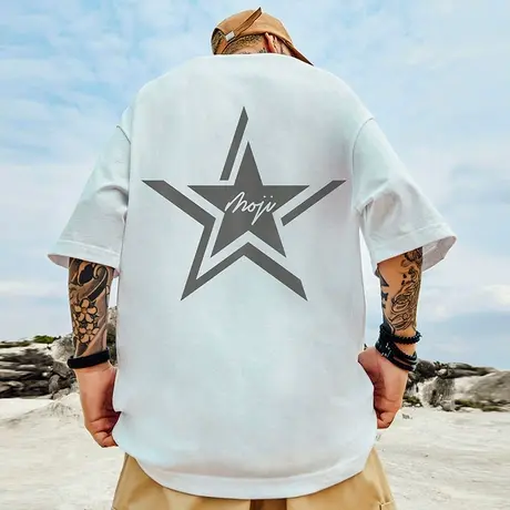 高街潮牌宽松T恤胖子短袖男加肥加大五分袖纯棉国潮大码男装夏季商品大图