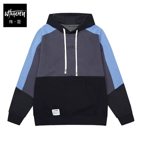 伟臣大码男装春秋男式连帽卫衣胖子加肥加大套头拼接肥佬潮流上衣商品大图