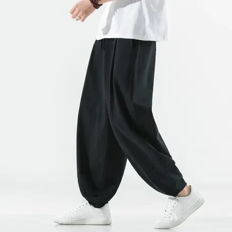 春秋季中国风男休闲裤宽松青年亚麻加肥加大码复古男装灯笼哈伦裤商品大图