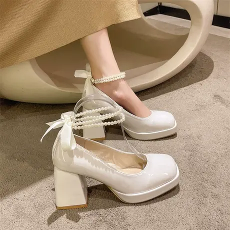 超高跟婚鞋主婚纱神器白色优雅法式温柔公主粗跟小个子增高新娘鞋图片