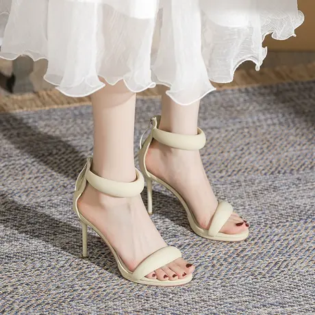 一字带凉鞋女细跟2023年夏季新款气质百搭露趾仙女风配裙子高跟鞋商品大图