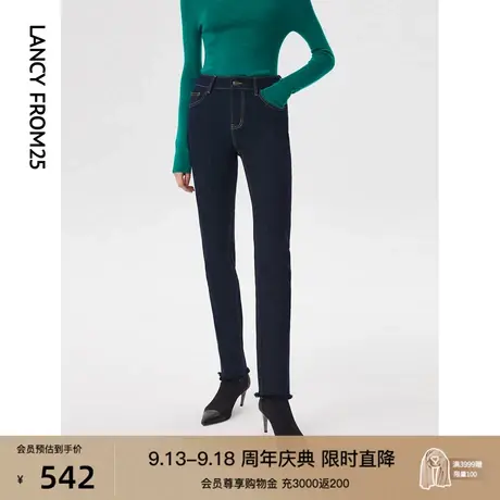 朗姿裤子棉质高腰显瘦修身九分直筒裤秋季新款休闲牛仔裤铅笔裤女图片