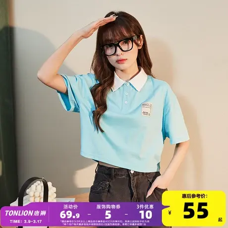 唐狮新款短袖polo衫女短款上衣t恤2023夏季宽松洋气减龄打底爆款商品大图