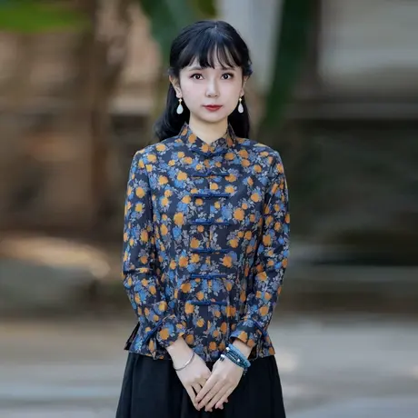 筠雅唐装女中国风旗袍式上衣改良版佛系复古中式禅意茶服外套女装商品大图