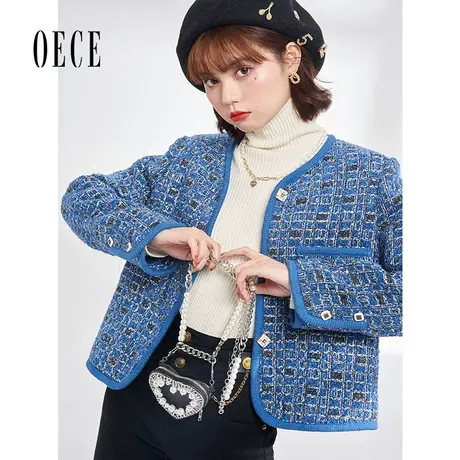 Oece复古小香风外套冬新款女气质花呢外套小个子商品大图