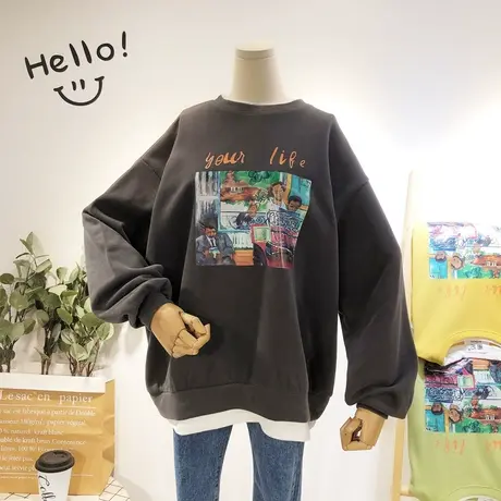 2020早秋新款韩国东大门cec潮原宿风港风头像慵懒宽松BF卫衣大码商品大图