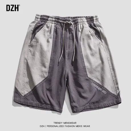 男士撞色拼接刺绣短裤男夏季潮牌宽松休闲纯棉五分裤运动中裤百搭商品大图