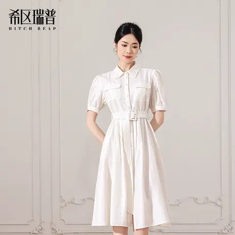 希区瑞普2025春夏新款法式复古衬衫连衣裙女天丝收腰中长款高级感图片