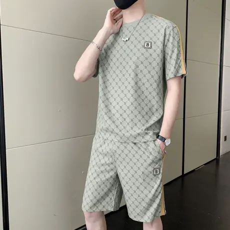 睡衣男士夏季冰丝凉感T恤短裤套装男士大牌风轻奢可外穿家居服夏商品大图