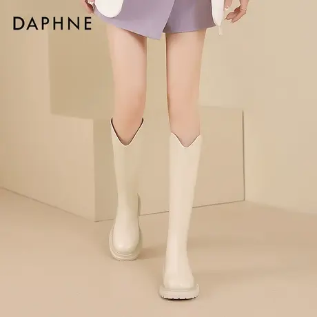 达芙妮V口长筒靴女款春秋2025新款女靴厚底骑士靴高筒靴长靴子女图片