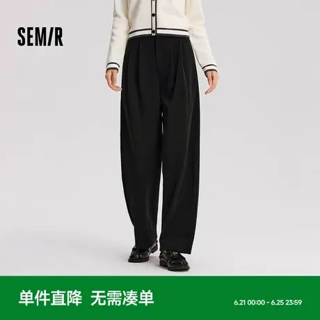 森马休闲裤女纯色肌理阔腿裤慵懒厚裤子2024新款冬雪尼尔长裤时尚商品大图