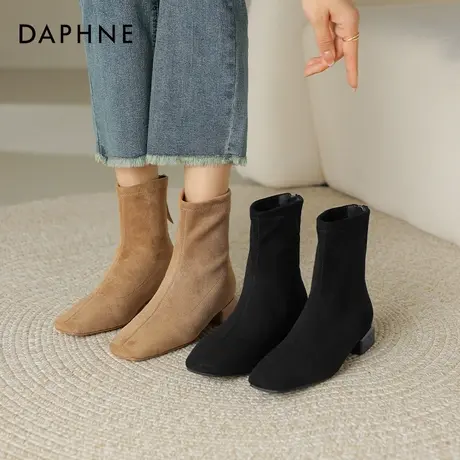 达芙妮瘦瘦靴女2025新款秋冬低跟短靴小香风不累脚百搭弹力马丁靴商品大图