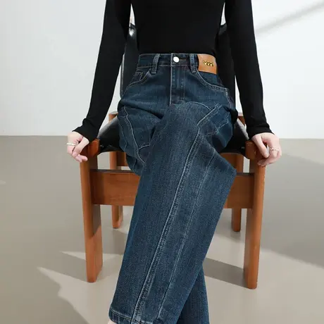 拼接弯刀牛仔裤女2025春秋新款百搭高腰宽松显瘦镰刀萝卜哈伦裤子商品大图