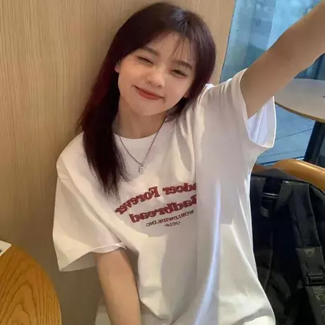 纯棉高级感正肩白色短袖t恤女夏季大码宽松盐系超好看上衣ins百搭图片