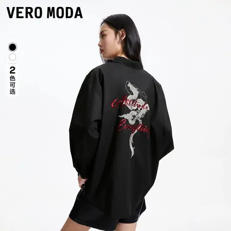 Vero Moda奥莱衬衫女夏秋新款新中式纯棉宽松祥云龙刺绣上衣流行图片
