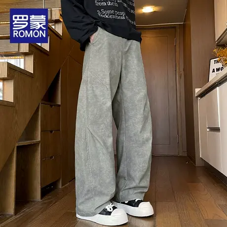 罗蒙休闲裤男士秋季2025新款男裤直筒宽松美式潮牌痞帅阔腿裤子男图片